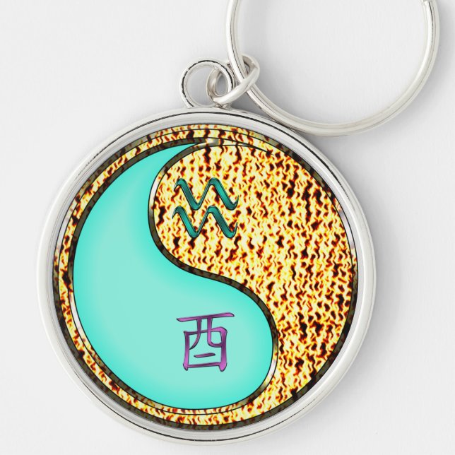 Aquarius & Fire Rooster Key Ring (Front)
