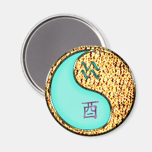 Aquarius & Fire Rooster Keychain Magnet