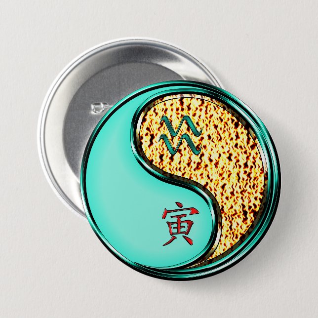 Aquarius & Fire Tiger 7.5 Cm Round Badge (Front & Back)