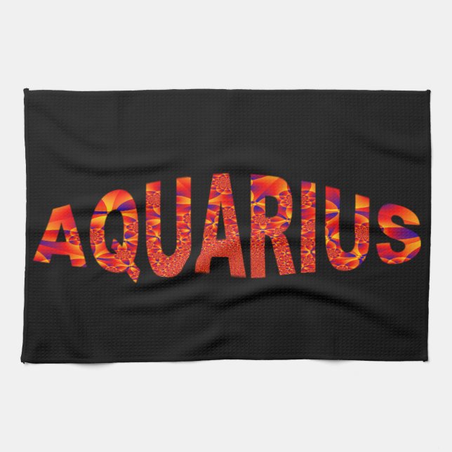 Aquarius - Firey Orange Yellow Blue Tea Towel (Horizontal)