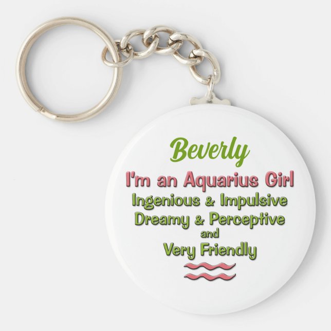 Aquarius for Girls in Pink and Green Zodiac Key Ring (Front)