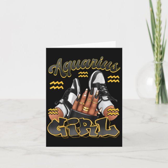 Aquarius Girl Birthday Afro Queen Sneakers Zodiac  Card (Front)