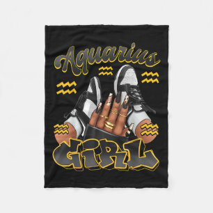 Aquarius Girl Birthday Afro Queen Sneakers Zodiac Fleece Blanket
