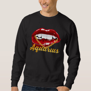 Aquarius Girl Juicy Lips Gold Chain Astrology Zodi Sweatshirt