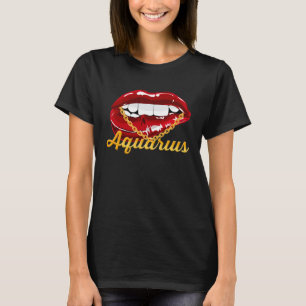 Aquarius Girl Juicy Lips Gold Chain Astrology Zodi T-Shirt