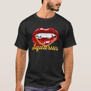 Aquarius Girl Juicy Lips Gold Chain Astrology Zodi T-Shirt