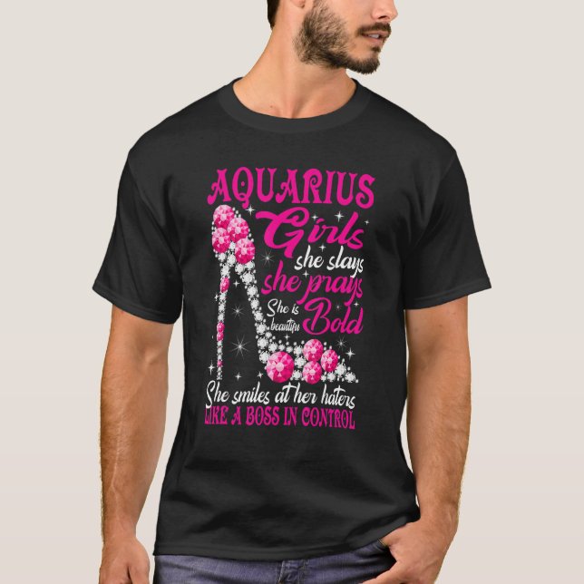 Aquarius Girl Like a Boss in Control diamond shoes T-Shirt (Front)