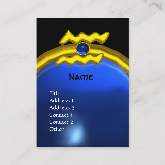 AQUARIUS GOLD JEWEL SAPPHIRE  MONOGRAM blue black Business Card (Front)