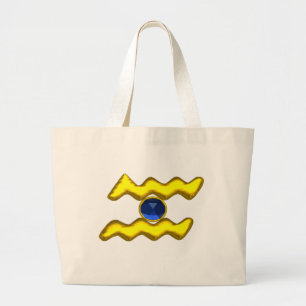AQUARIUS /GOLD ZODIAC BIRTHDAY JEWEL LARGE TOTE BAG