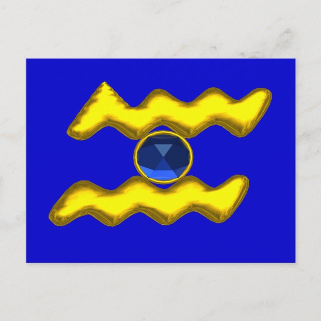 AQUARIUS /GOLD ZODIAC BIRTHDAY JEWEL POSTCARD (Front)