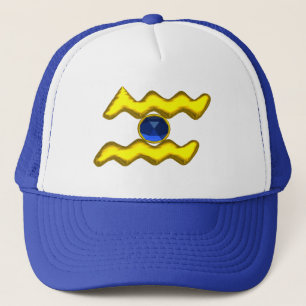 AQUARIUS /GOLD ZODIAC BIRTHDAY JEWEL TRUCKER HAT