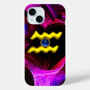 AQUARIUS GOLD ZODIAC SIGN Blue Purple Fractals iPhone 15 Case