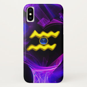 AQUARIUS GOLD ZODIAC SIGN Blue Purple Fractals iPhone X Case