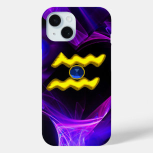 AQUARIUS GOLD ZODIAC SIGN Blue Purple Fractals iPhone 15 Case