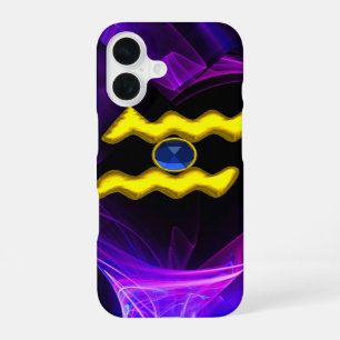 AQUARIUS GOLD ZODIAC SIGN Blue Purple Fractals iPhone 16 Case