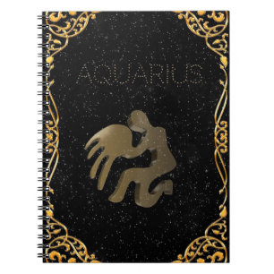 Aquarius golden sign spiral notebook