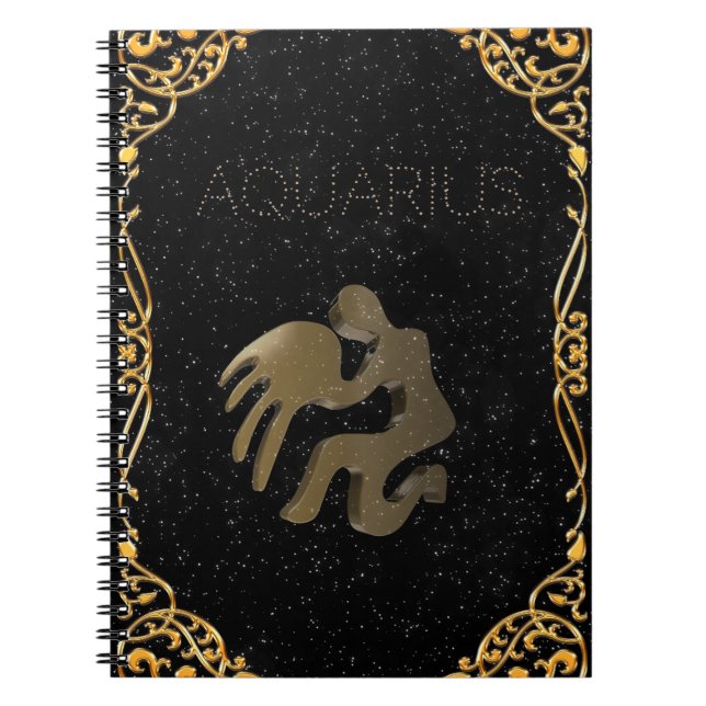 Aquarius golden sign spiral notebook (Front)