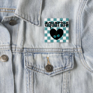 Aquarius Gothic Aesthetic Checkered Cherries Art 15 Cm Square Badge