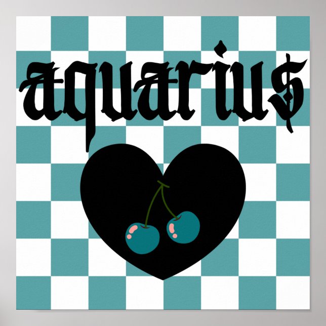 Aquarius Gothic Aesthetic Chequered Cherry Art Poster (Front)