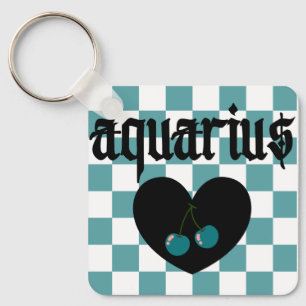 Aquarius Gothic Aesthetic Chequered Cherry Design Key Ring