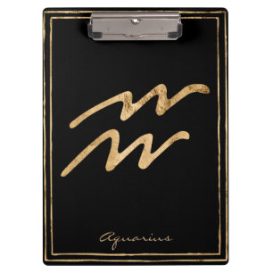 Aquarius hammered gold stylised astrology symbol clipboard