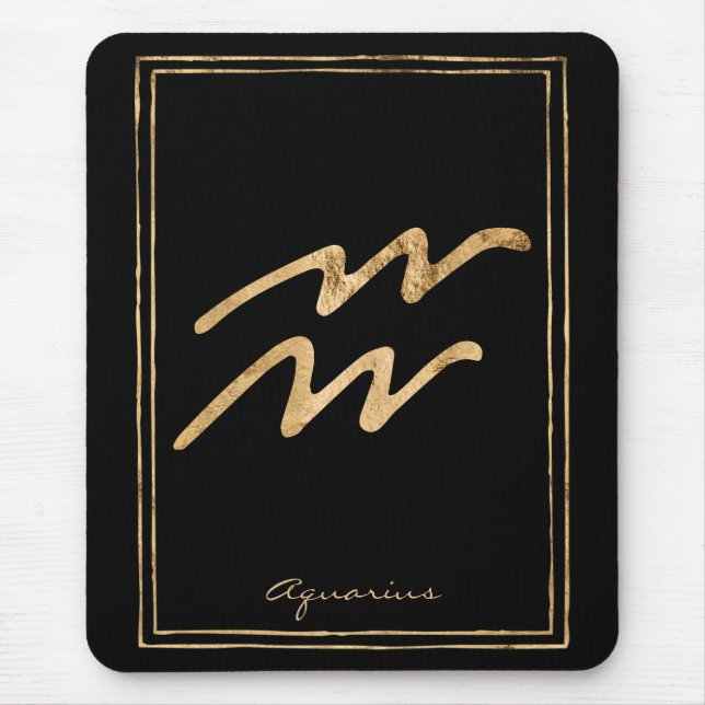 Aquarius hammered gold stylised astrology symbol mouse pad (Front)