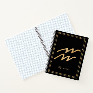 Aquarius hammered gold stylised astrology symbol n notebook