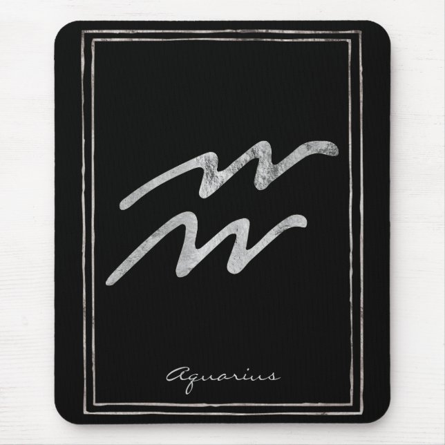 Aquarius hammered silver stylized astrology symbol mouse pad (Front)