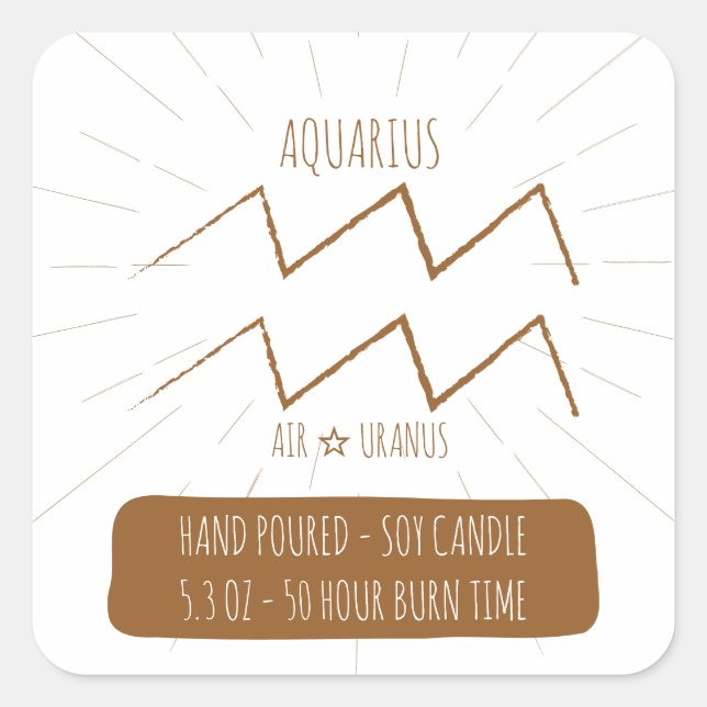 Aquarius Hand Poured Horoscope Soy Candle Label (Front)