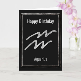 Aquarius Happy Birthday silver zodiac star sign Card