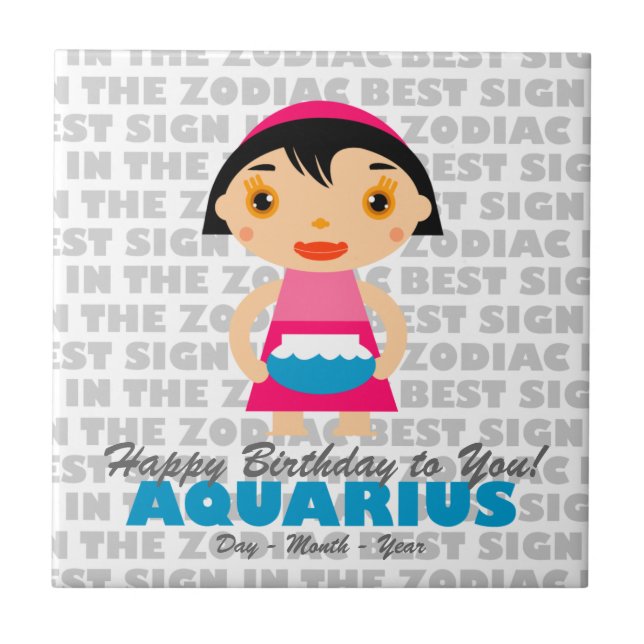 Aquarius Happy Birthday Tile (Front)