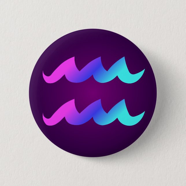 Aquarius Horoscope Sign Pink Blue Aqua Purple 6 Cm Round Badge (Front)