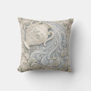 Aquarius Ivory Blue Porcelain Relief Style Cushion