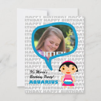 Aquarius Kids Party Invitation with photo