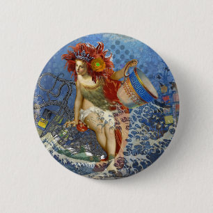 Aquarius Mermaid Gothic Blue Art 6 Cm Round Badge
