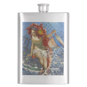 Aquarius Mermaid Gothic Blue Art Hip Flask