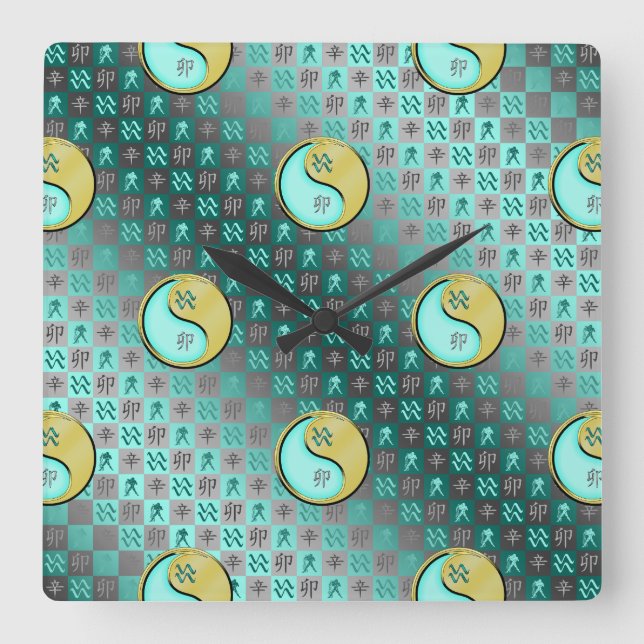 Aquarius & Metal Rabbit Square Wall Clock (Front)