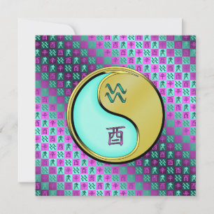 Aquarius & Metal Rooster Card