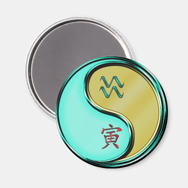 Aquarius & Metal Tiger Keychain Magnet (Front/Back)