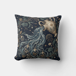 Aquarius Midnight Botanical Engraving Cushion
