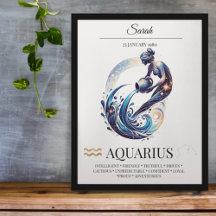 Aquarius Personalised Elegant Zodiac Watercolor
