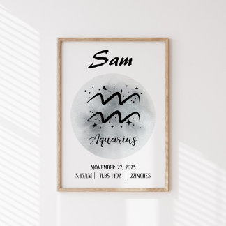 Aquarius Personalised Zodiac Custom name Poster