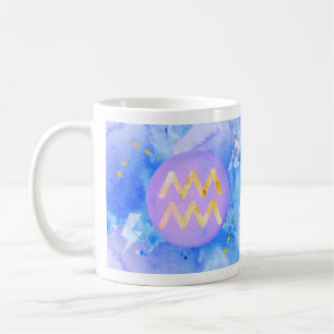 Aquarius Purple Blue Watercolour Astrology Zodiac Coffee Mug
