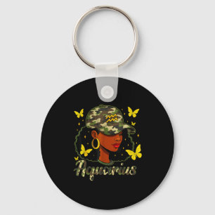 Aquarius Queen Black Woman Camo Hat Birthday Zodia Key Ring