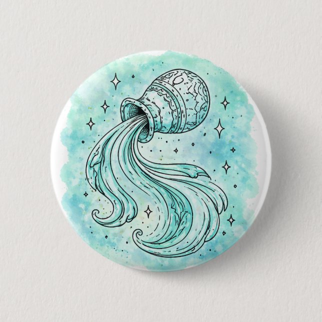 Aquarius Sign 6 Cm Round Badge (Front)
