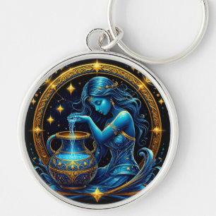 Aquarius Sign Beautiful Digital Illustration Key Ring