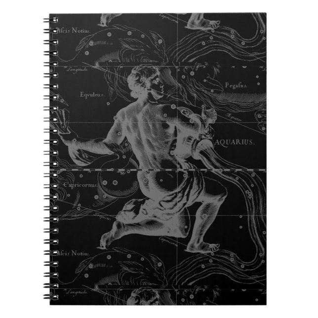 Aquarius Sign Constellation Map by Hevelius Spiral Notebook (Front)