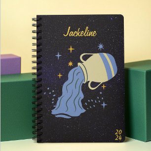 Aquarius Sign Galaxy Sky Monogrammed Weekly 2024 Planner