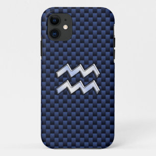 Aquarius Sign on Blue Carbon Fibre Style Case-Mate iPhone Case