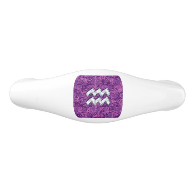 Aquarius Sign on fuchsia pink digital camo Ceramic Drawer Pull (Front)